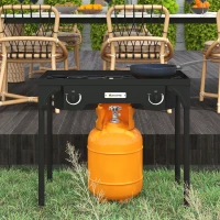 Outsunny Réchaud 2 brûleurs au propane portable 150 000 BTU/h avec 2 pieds amovibles pour extérieur, camping, métal moulé(m-10)