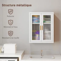 HOMCOM Armoire murale de salle de bain, meuble haut salle de bains avec 2 portes cannelées, étagère réglable, 40x14x50cm, blanc(m-7)