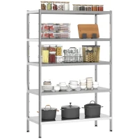 HOMCOM Scaffale da Cucina a 5 Livelli Regolabili su 13 Altezze Diverse, in Acciaio Inox, 91x40x139 cm, Argento(m-11)