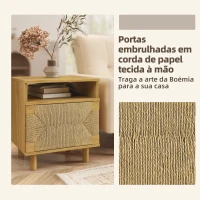 HOMCOM Mesa de Cabeceira Estilo Bohémio com Porta de Corda de Papel Prateleira Aberta e Abertura por Pressão 45x39x50 cm Carvalho(m-5)