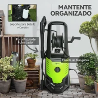 Outsunny Hidrolimpiadora de Alta Presión 2200W con Accesorios Ángulo Ajustable y Parada Automática 32x32x80 cm Verde y Negro(m-7)