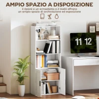 HOMCOM Libreria con Ripiani Aperti e Armadietto 2 Ante con Mensola Interna Regolabile, 60x30x145.5 cm, Bianco(m-4)