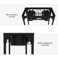 Outsunny Réchaud 2 brûleurs au propane portable 150 000 BTU/h avec 2 pieds amovibles pour extérieur, camping, métal moulé(m-7)