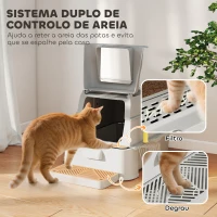 PawHut Caixa de Areia para Gatos de Aço Inoxidável XL com Tampa Articulada 180° Laterais Altas Pedal Pá 63x43x43 cm Cinza Claro(m-8)