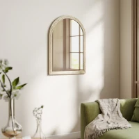 HOMCOM Specchio da Parete ad Arco con Bordo Scanalato e Ganci, in Vetro e Polistirene, 50x2x70 cm, Beige(m-9)