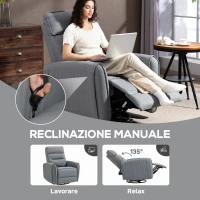 HOMCOM Poltrona Relax Reclinabile Manualmente con Poggiapiedi in Tessuto Effetto Pelle e Base Girevole, Grigio(m-4)