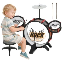 AIYAPLAY Set Batteria Giocattolo per Bambini con Sgabello, Gioco Musicale per Bambini 3-6 Anni, Nero(m-11)