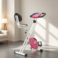 HOMCOM Cyclette Pieghevole da Fitness in Acciaio, Cyclette Magnetica Pieghevole da Casa con Altezza Regolabile, Resistenza Magnetica a 8 Livelli, Schermo LCD, 43x97x109cm, Rosa(m-2)
