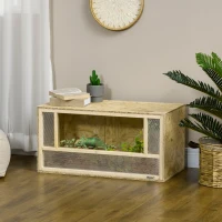 PawHut Terrarium en bois OSB pour reptiles et batraciens avec porte coulissante en verre - 80 x 40 x 40 cm naturel(m-10)