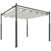 Outsunny Garten-Pergola, 3 x 3 m, Ausziehbares Dach und Magnetpad, Outdoor-Baldachin, Garten-Pavillon, UPF30+, Metall, Cremeweiß