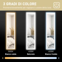 HOMCOM Specchio Illuminato con Luci LED Regolabili e Pulsante Touch, in Vetro e MDF, 40x5x160 cm, Bianco(m-6)
