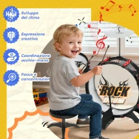 AIYAPLAY Set Batteria Giocattolo per Bambini con Sgabello, Gioco Musicale per Bambini 3-6 Anni, Nero(m-6)