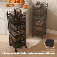 HOMCOM keukenwagen, 5 draaibare manden, 4 zwenkwielen, metalen frame, zwart(m-6)