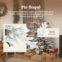HOMCOM Sapin de Noël artificiel floqué de neige 180 cm, arbre de Noël avec 1815 branche, support en métal pliable, vert(m-5)