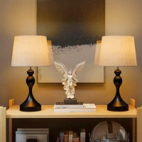 HOMCOM Set of Two Three-Colour Lamps, with USB Ports - Black/Beige(m-2)