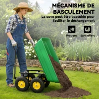 Outsunny Chariot de Jardin à Main Benne basculante 75° 75L Charge Max. 200 Kg 4 Roues pneumatiques Acier PP Jaune Vert(m-4)