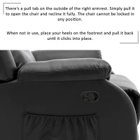 Adjustable Pull‑tab Recliner with Side Storage Pocket, Padded Cushions, High‑back Armchair for the Elderly, 82L x 86W x 99H cm, Black(m-6)