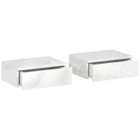 HOMCOM Set de 2 mesitas, diseño montado en pared, cajón, para dormitorio, tablero de partículas, Blanco(m-1)