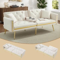 Two-seater Sofa Bed with 3-Position Adjustable Backrest, Concealed Cup Holders, Daybed for Compact Room, 174L x 76W x 71.5H cm, White(m-1)