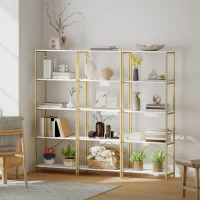 HOMCOM 5-Tier Bookshelf, Modern Bookcase with Metal Frame - White and Gold Tone(m-9)