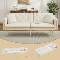 Two-seater Sofa Bed with 3-Position Adjustable Backrest, Concealed Cup Holders, Daybed for Compact Room, 174L x 76W x 71.5H cm, White(m-9)
