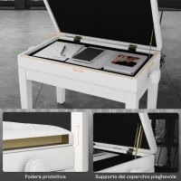 HOMCOM Sgabello Pianoforte Regolabile con Vano Portaoggetti e Seduta Imbottita, 54.5x33x48-58 cm, Bianco(m-6)