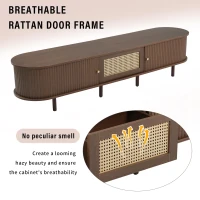 Oval TV Unit with Rattan Drawer and 2 Sliding Doors, Rounded Corner Sideboard,TV Stand Suitable for 70-inch TV, 180L x 40W x 40H cm, Oak(m-6)