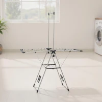 HOMCOM Stendibiancheria pieghevole da terra con ali regolabili, portascarpe, in acciaio inox, 156,5 x 68 x 192 cm, Argento(m-4)