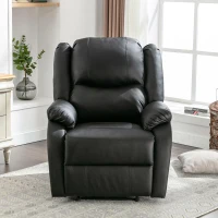 Adjustable Pull‑tab Recliner with Side Storage Pocket, Padded Cushions, High‑back Armchair for the Elderly, 82L x 86W x 99H cm, Black(m-7)