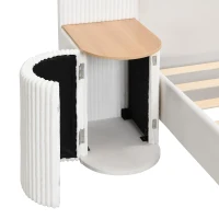 Upholstered 4ft6 Double Bed with Built‑in Bedside Reading Light, Matching Bedside Table, Sleeper for Living Room, 205L x 91W x 200.5H cm, Beige(m-9)