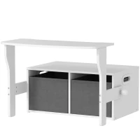 AIYAPLAY Coffre à jouet enfant 3 en 1, ensemble table et chaises avec 2 bacs en tissu amovibles, 67,5 x 46,5 x 56,7 cm, blanc(m-1)