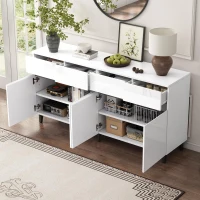 Storage Cabinet with High-goss 4-Door, 4-Drawer and Soft-close Hinges, Sideboard with Adjustable Shelves, 160L x 40W x 68H cm, White(m-1)