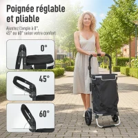 HOMCOM Chariot de courses pliable 40 L caddie de courses portable à roulettes avec poignée télescopique, 45,5x35,5x97cm, noir(m-8)