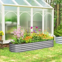 Outsunny Houten plantenbak, modulair verhoogd bed, beschermde randen, bodemloos ontwerp, 195 x 62 x 30 cm, zilver(m-2)