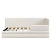 Upholstered 3ft Single Bed with Storage Drawer and Fitted Side Rails, Velvet Upholstery Daybed for Compact Room, 205.5L x 80W x 98H cm, Beige(m-2)