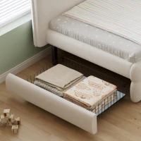 Upholstered 3ft Single Bed with Storage Drawer and Fitted Side Rails, Velvet Upholstery Daybed for Compact Room, 205.5L x 80W x 98H cm, Beige(m-8)