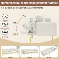 Two-seater Sofa Bed with 3-Position Adjustable Backrest, Concealed Cup Holders, Daybed for Compact Room, 174L x 76W x 71.5H cm, White(m-6)