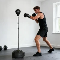 SPORTNOW Bokszak, Bokstandaard, Verstelbaar in hoogte 145-180 cm, Vulbare basis, Zwart(m-12)