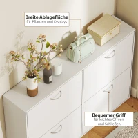 HOMCOM Schuhkipper Schuhschrank Schuhständer Schuhregal mit 4 Klappen 16–24 Paar Weiß 120 x 24 x 81 cm(m-6)