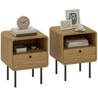 HOMCOM Table de chevet étroite table d'appoint compartiment ouvert et 1 tiroir pieds en acier 40 x 36 x 50 cm, effet bois chêne(m-11)