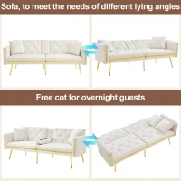 Two-seater Sofa Bed with 3-Position Adjustable Backrest, Concealed Cup Holders, Daybed for Compact Room, 174L x 76W x 71.5H cm, White(m-7)