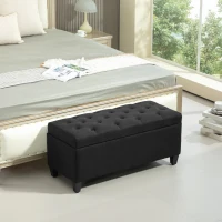 HOMCOM Zitbank met Opbergruimte, Halbank, Linnenachtig Polyester, Rubberhout, Zwart, 100 x 40 x 44 cm(m-10)