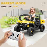 AIYAPLAY Kids Ride on Car, 12V Electric Kids UTV with Electric Dump Bed, 4-Wheel Suspension for 3-8 Years, Yellow(m-6)