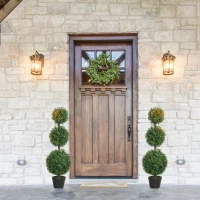 HOMCOM Lot de 2 arbres artificiels 101,6 cm 3 boules de buis topiaires fausse plante vert PE avec pot intérieur et extérieur(m-10)