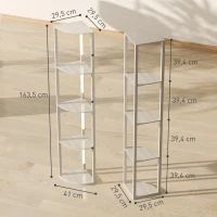 HOMCOM Lampa stojąca LED, regał narożny, ściemnialna, 4 półki, ciepłe światło, 41x30x164 cm, dąb(m-3)