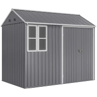 Outsunny 8 x 6 ft Galvanised Garden Shed, Outsoor Metal Storage Shed with Double Doors Window Air Vents for Patio, Lawn, Grey(m-1)