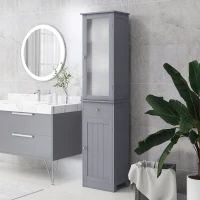 kleankin Meuble Colonne de Salle de Bain Placard Porte Acrylique 2 étagères Placard Porte 1 étagère tiroir MDF Gris(m-10)