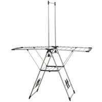 HOMCOM Tendedero plegable de pie con alas ajustables, soportes para zapatos, acero inoxidable, 156,5 x 68 x 192 cm, plateado(m-6)