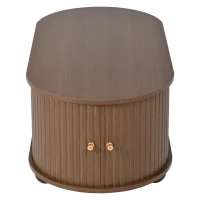 Oval Coffee Table with 2 Sliding Doors, Hidden Centre Compartment, Rounded Corners, Desk with Fingerprint‑resistant MDF, 100L x 50W x 40H cm, Oak(m-12)