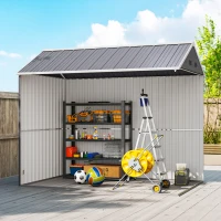 Outsunny 8 x 6 ft Galvanised Garden Shed, Outsoor Metal Storage Shed with Double Doors Window Air Vents for Patio, Lawn, Grey(m-8)
